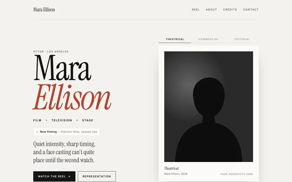 Headshot style actor website