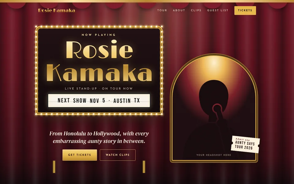 Marquee style comedian website