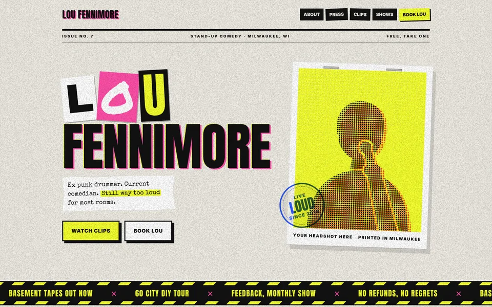 Zine style comedian website